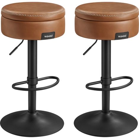 VASAGLE EKHO Collection - Tabourets de Bar Pivotant à 360°, Lot de 2, Hauteur Réglable, avec Rangement, PU avec Coutures, Style Moderne Mi-siècle, pour Cuisine, Bar, Montage Facile, Marron Caramel (1/5)