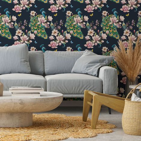 Papier peint - Magnolias et Paons (1/4)