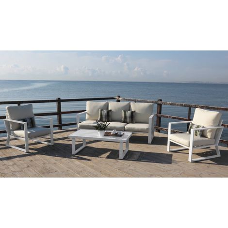 Conjunto terraza jardín aluminio Bolonia-8 con estructura en blanco. (1/3)