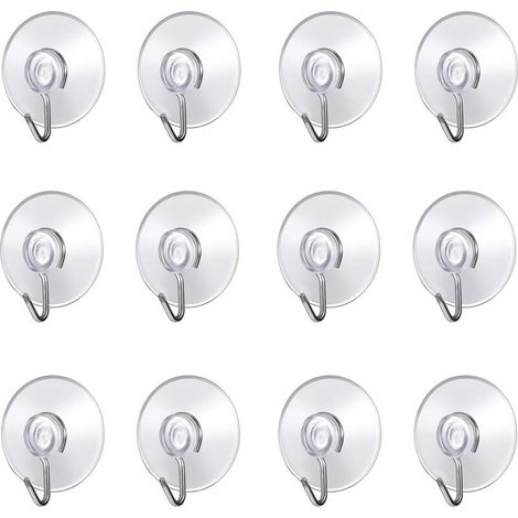Wall Hook with Suction Cup, Small Plastic Suction Cups with Round Hook for Bathroom and Kitchen, Suction Cup Hook (12)