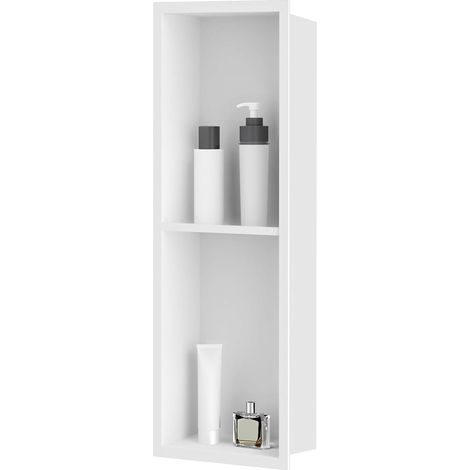 Niche Salle de Bain,Niche Murale Douche Acier Inoxydable,Niche Murale Douche Couche Double,Niche Douche Encastrable 20x60x10cm,Blanc Mat (1/5)