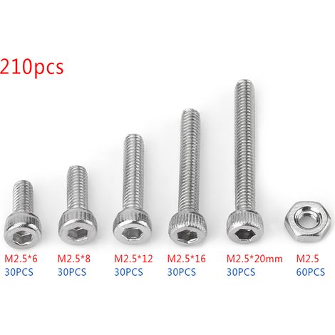 Ensemble de 210 vis et écrous à tête hexagonale creuse M2.5 en acier inoxydable SS304 (1/5)