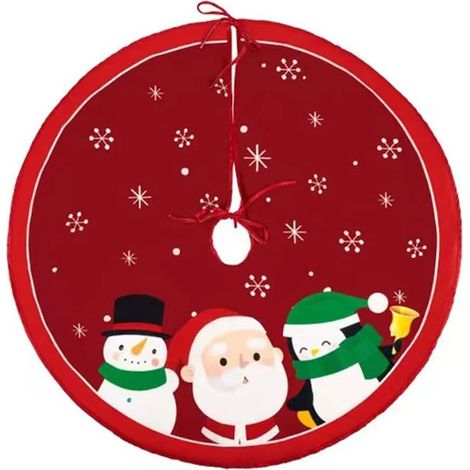Tapis de sapin de Noël 60 cm, tapis de sapin rouge, décoration de Noël « Joyeux Noël » avec flocons de neige (1/5)