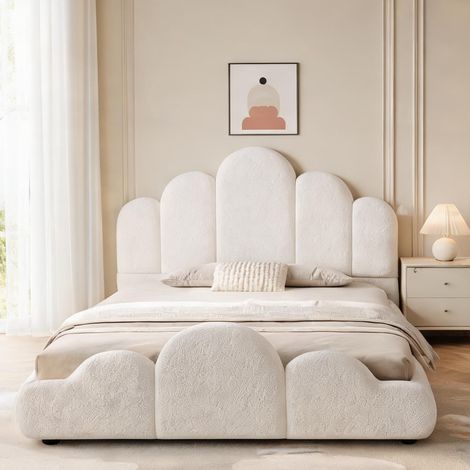 Cadre de lit beige en boucle 216 x 151 x 88 cm (1/5)