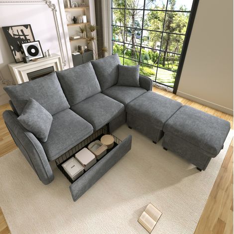 Sofá salón modular con almacenaje y función cama gris OKMYHOME (1/5)