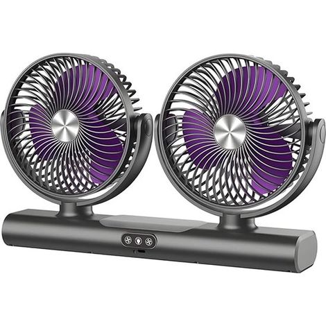 Ventilateur de voiture double rechargeable USB, ventilateur de tableau de bord silencieux à 3 vitesses avec rotation à 360°, puissant pour camion, camping-car, SUV et camping (1/5)