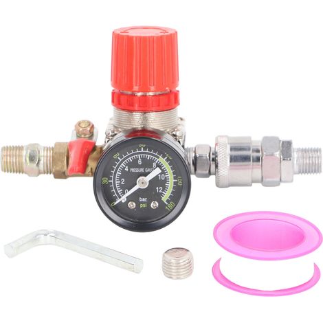 Régulateur de compresseur d'air 0-180 PSI, contrôleur de pression 1/4 pouces avec vanne de jauge pour le contrôle (1/5)