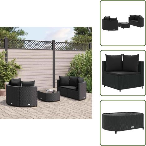 Tavolino da giardino - vidaXL Set Divani da Giardino 5 pz con Cuscini in Polyrattan Nero - Arredamento da esterno
