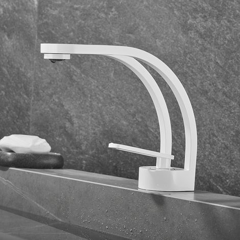 Modern Creative Design Bathroom Faucet, Black Sink Faucet, Bathroom Mixer Tap Single Hole Sink Faucet, Brass (White) (1/5)