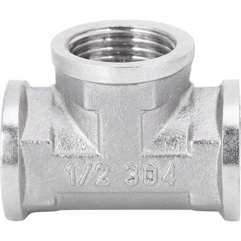 Connecteur en T, G1/2 à G1/2 à G1/2 Filetage Femelle Adaptateur De Connecteur De Tuyau Fileté en T en Acier Inoxydable De Type T (1/5)