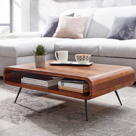 Table basse 90x55x30 cm en sheesham et pieds en acier (1/5)