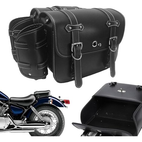 Sac de selle de moto – Sacs latéraux en cuir PU avec porte-gobelet – Sac d'équipement – 2 organiseurs étanches pour moto (1/5)