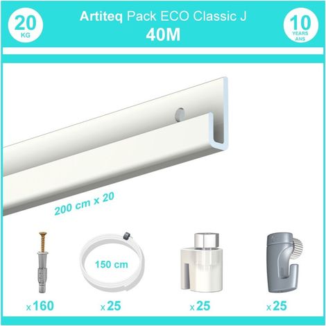 Pack complet 40 mètres cimaise Classic J couleur Blanc laqué - Suspension et déplacement facile de cadres et tableaux (1/5)