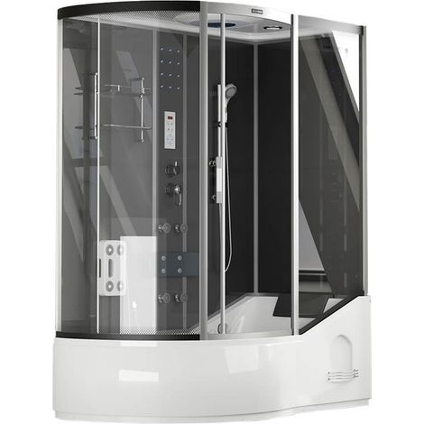 Home Deluxe – Cabine de douche 2in1 noire – Dimensions 170 x 90 x 220 cm – Verre de sécurité 5 mm – Douche à effet pluie et massage des pieds