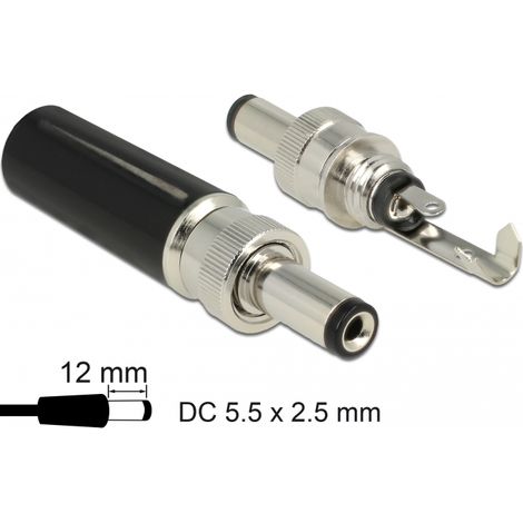 Conector DC 5,5 x 2,5 mm con 12,0 mm de longitud macho