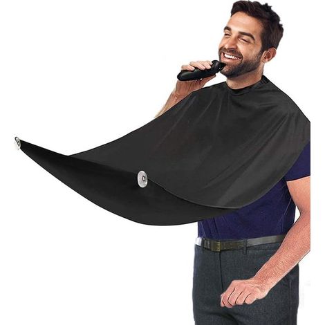 Grembiule da barba da uomo, mantello da barbiere, impermeabile e antistatico, non attira i peli, con due ventose, nero. (1/5)