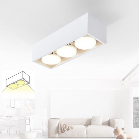 GBLY Plafonnier LED encastrable, blanc, avec 3 spots, modernes et orientables, carrés, avec une lampe à spot GX53 de 3x5W, blanc chaud, pour la cuisine, sans ampoule incluse.