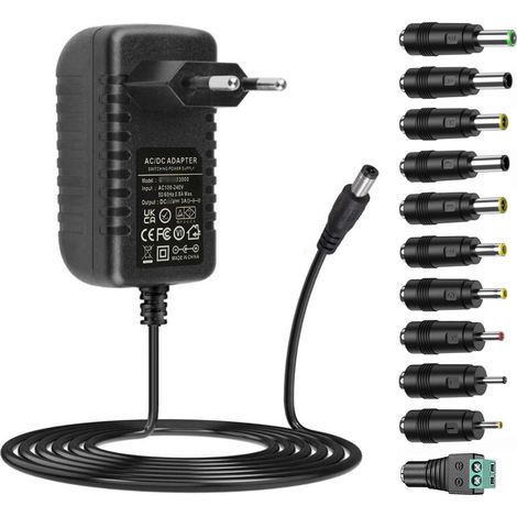 Adaptateur AC DC 15V 3A Alimentation Avec 11 Prises Pour Moniteur PC, Pistolet de Massage et Autres Appareils - Chargeur de Conversion 2.5A/2A (1/5)