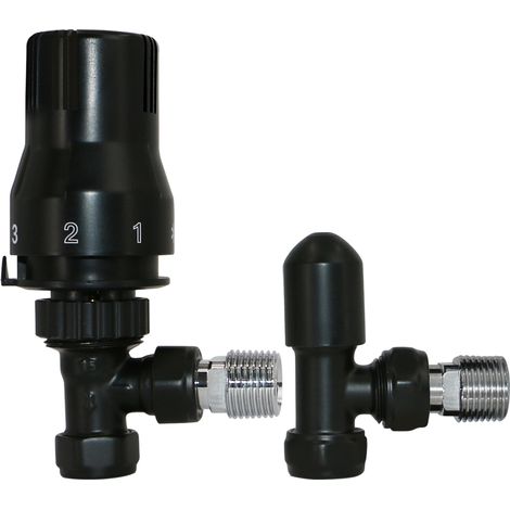 Angled Thermostatic Manual Radiator Valves Heated Towel Rail Valve Black (1/5)