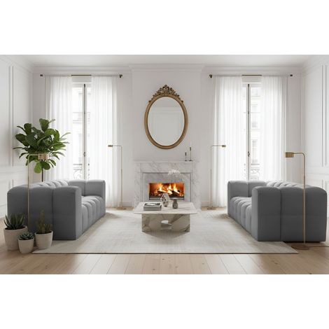 Sofaset Designersofa SOLVIE 2-2 in Stoff Tiffani Grau (1/4)