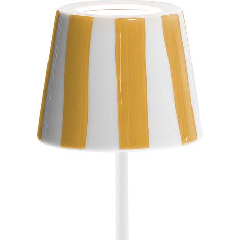 Lampada a led da tavolo Poldina Lido a righe gialle ricaricabile e dimmerabile con batteria fino a 12 ore. Per uso esterno IP65