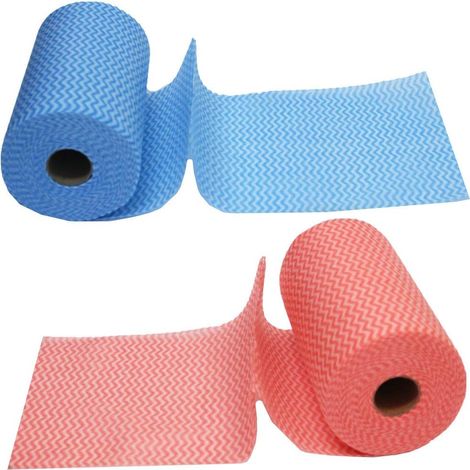Chiffon Nettoyage Réutilisable - 2 Rouleaux de 50 Feuilles Chacun - 20 x 30 cm - Rouge et Bleu - Pour Cuisine et Salle de Bain (1/5)