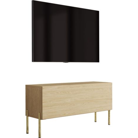 Mobile TV piedini dritti dorati, Rovere Oliato, 100 x 32 x 52 cm (1/5)