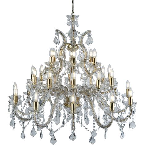 Lampadario Marie Therese 30Lt - Ottone lucido e cristallo trasparente (1/5)