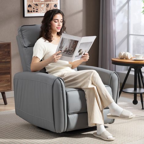 Fauteuil inclinable à réglage manuel avec repose-pieds aspect cuir et base pivotante, gris (1/5)