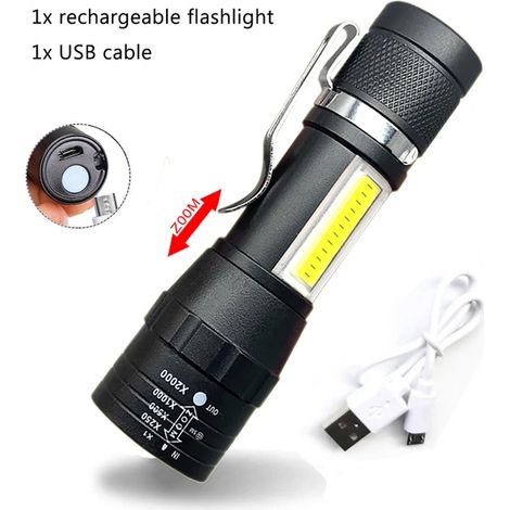 Linterna portátil recargable, linterna, 3 modos de luz, lámpara de camping, mini linterna LED, 1 unidad