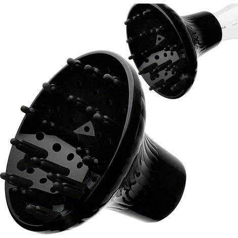 Diffuseur pour sèche-cheveux pour coiffure cheveux bouclés ou ondulés, séchage et gain de volume maximum sans frisottis, diffuseur cheveux bouclés Noir