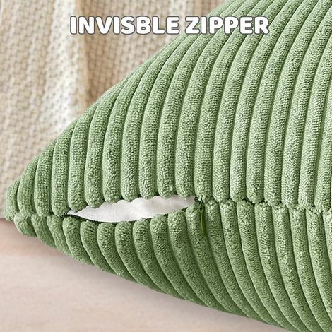 Set of 2 Cushion Covers, Corduroy, Straight Stripes, Hidden Zipper, 40x40cm, For Living Room, Bedroom, Garden (1/5)