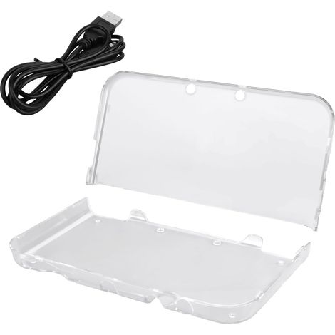 Funda con cable de carga USB para New 3DS XL, funda protectora rígida transparente solo para New 3DS XL LL (2015). Incluye cable de carga rápida de 1,2 m (diseño sin bisagras). (1/5)