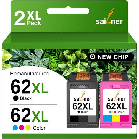 62XL Cartouche d'encre Remplacement pour HP 62 Noir et Couleur 62 XL Compatible avec HP Envy 5640 5547 5644 5642 7640 5540 OfficeJet 200 250 5740, 2 Pack (1/5)