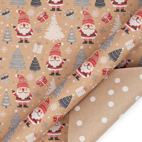 (0,43 x 3 mètres) Grand rouleau de papier cadeau de Noël, papier kraft vintage, impression recto verso.