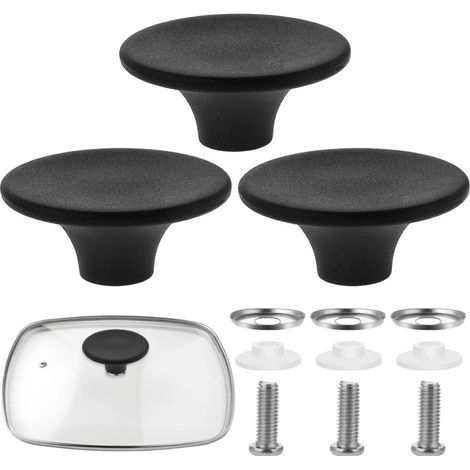 (3Pièces)Boutons de Couvercle de Casserole, Boutons de Couvercle de Pot, Poignée Casserole Universelle de Cuisine en Acier Inoxydable Résistant - Noir (1/5)