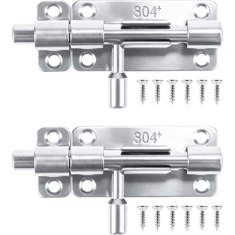 Lot de 2 verrous de porte en acier inoxydable - Verrou de porte - Noir - Verrou coulissant pour portail, fenêtre, clôture (1/5)