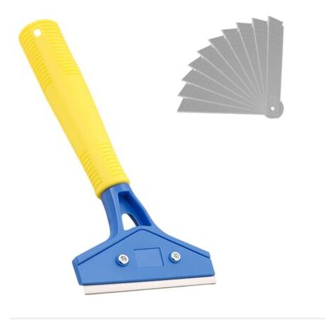 QORVA-Grattoir à vitres avec 10 lames, manche de 23 cm, grattoir à peinture, lames en acier carbone de 100 mm, grattoir à plaque en acier inoxydable pour carrelage, papier peint, colle