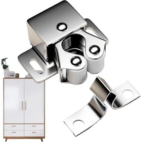 Pair Fermeture magnétique armoire - Loquet aimanté porte Ferme-porte magnétique double rouleau, quincaillerie robuste pour placard, tiroir, maison, bureau, meuble, cuisine, garage (1/4)