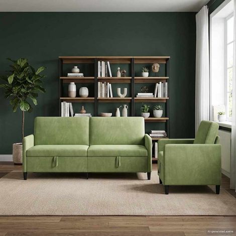 vidaXL Canapé avec rangement 2 pc Vert clair Polyester (1/5)