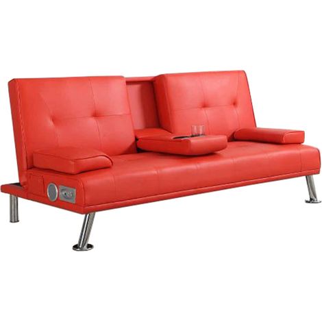Faux Leather Sofa Bed with Bluetooth in Red