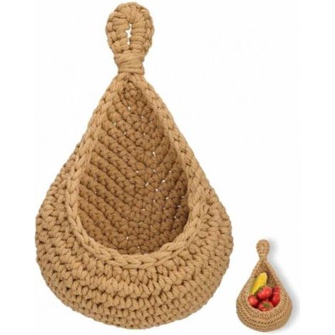 Panier suspendu en jute – Rangement bohème pour fruits et légumes – Décoration murale pour salon, salle de bain, cuisine – Taille M (1/4)