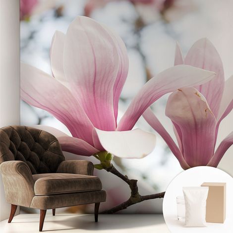 Papier peint intissé mural classique avec imprimé motifs décoratifs design élégant non‑tissé Fleurs de magnolia 250x250 cm (1/5)
