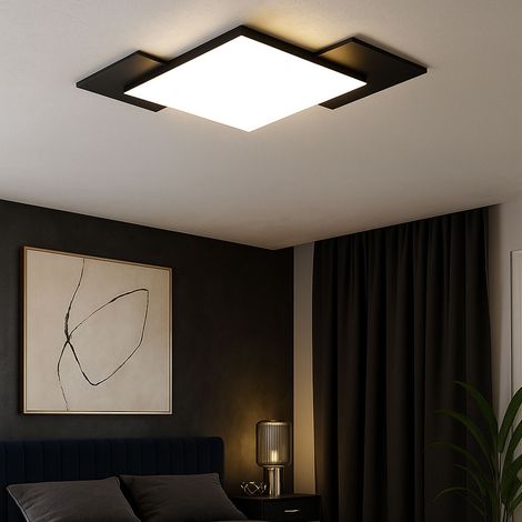 Plafonnier imitation bois Plafonnier Salon LED brun noir interchangeable, acier plastique, 21W 2700lm blanc chaud, LxlxH 43,5x43,5x7 cm (1/5)
