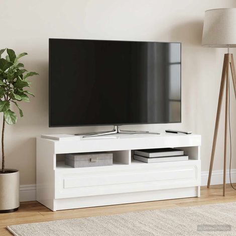 vidaXL Meuble TV LED Blanc brillant Bois d'ingénierie (1/5)