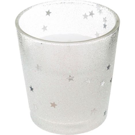 Bougie Blanche dans un Pot en verre pailleté et étoilé 90G - Feeric Christmas