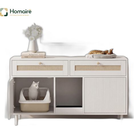 Katzentoilette aus MDF und weißem Rattan 120 x 50 x 65 cm HOMAIRE (1/5)