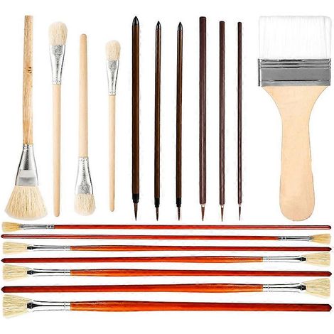 Ensemble de 18 pinceaux à émail pour céramique, manche long en bois, idéal pour la peinture acrylique et à l'huile sur céramique. (1/5)