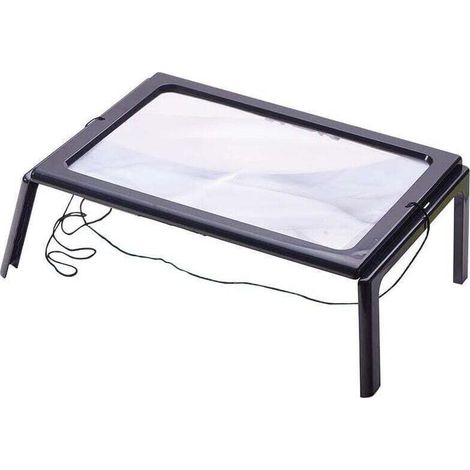 Lente d'ingrandimento da lettura con 4 luci LED,  ingrandimento 3x, lente d'ingrandimento rettangolare A4 con lampada d'ingrandimento su supporto-Crezuo