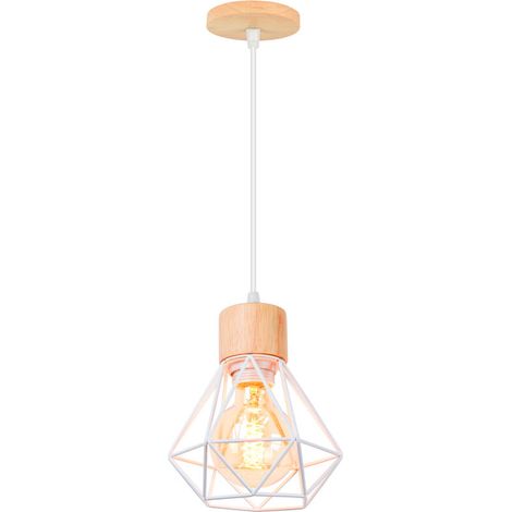 – Lustre cage diamant en métal E27 – Abat-jour 15,5 x 18 cm – Câble 100 cm ajustable – Pour ampoules LED et Edison (1/5)